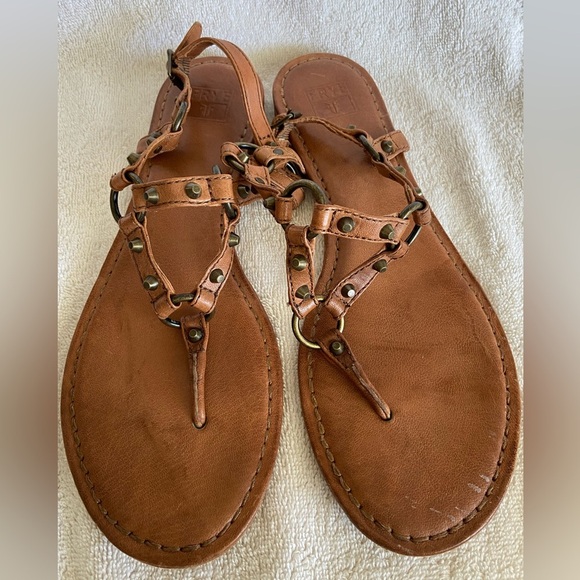 FRYE Carson Ring Thong Gladiator Sandals Womens Size 9.5 M Brown Leather Shoes - Picture 1 of 8